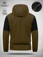 Men's Hooded Jacket with Bull Logo Colorblock Hooded Outdoor Jacket, Men's Sporty Casual Outerwear, JK1859 - Dark Khaki 2