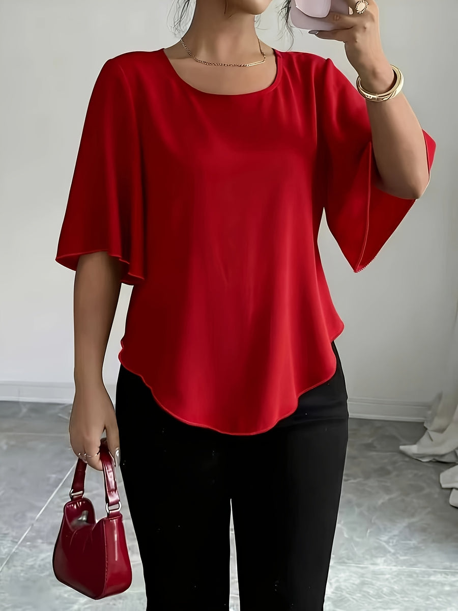 Women's Versatile Solid Color Shirt for Daily Commuting - Red