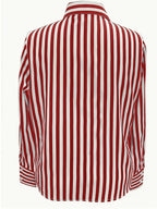 Women's Striped Button-front Shirt, Casual Long-sleeve Lapel Shirt - Red