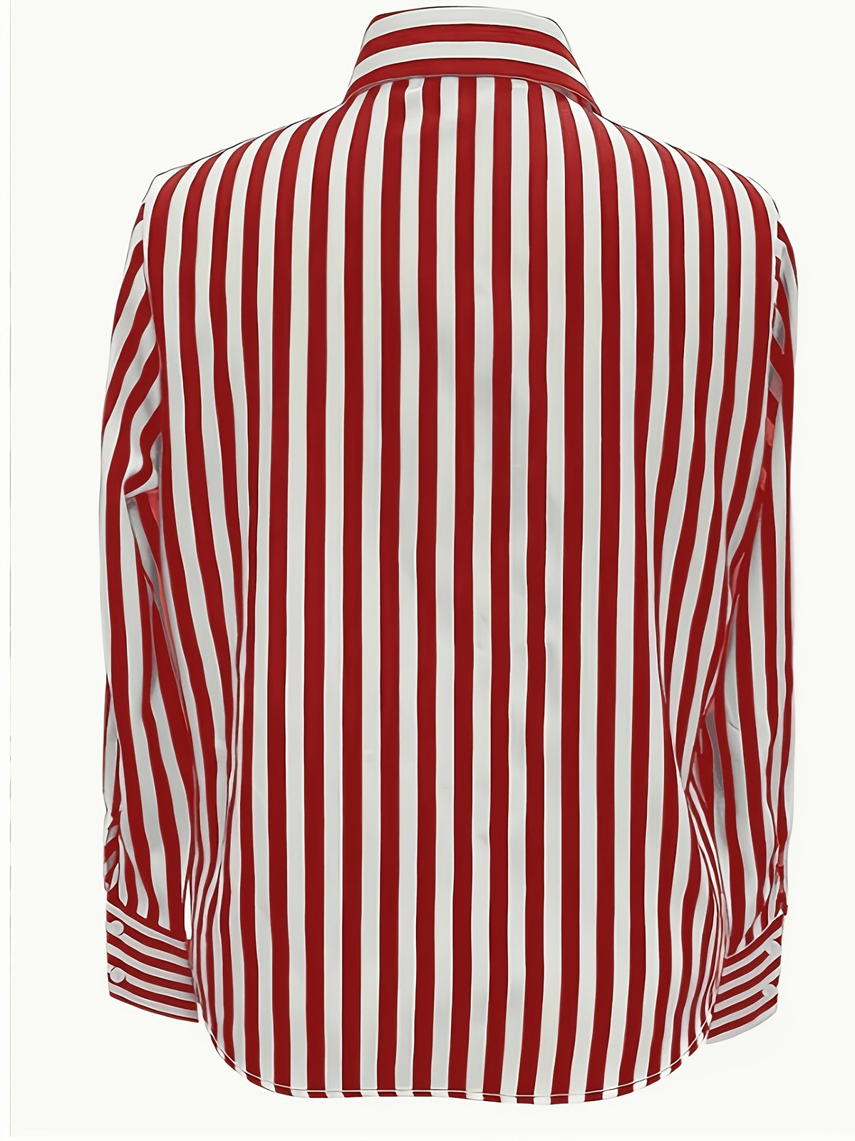 Women's Striped Button-front Shirt, Casual Long-sleeve Lapel Shirt - Red