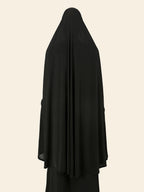 An Elegant Muslim Women's Headscarf Abaya with Elasticized Cuffs and Loose Fit - a Lightweight, Breathable, Quick-drying Festive Prayer Abaya Featuring a Soft, Airy Double-layer Large Headscarf. Suitable for Eid, Daily Wear, and Outdoor - Black