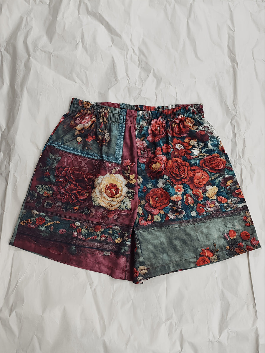 Ethnicity Retro Bohemia Patchwork Flowers Women'S Art Print And Casual Short Pants - Mixed colors