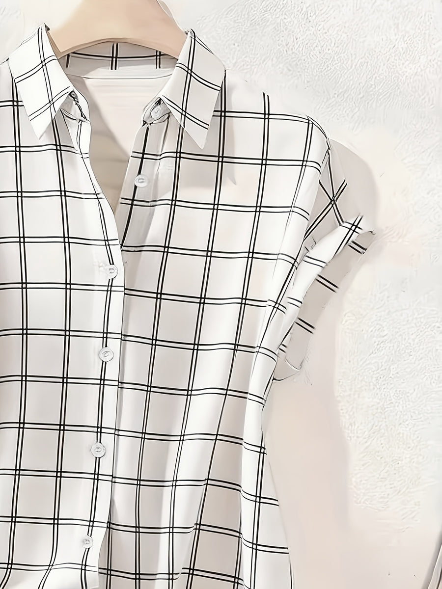 Women'S Single-Button Plaid Shirt for Summer - White