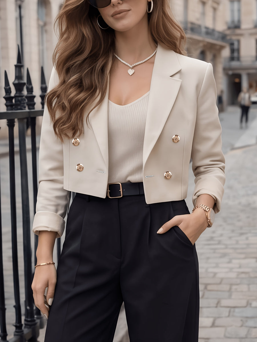2026 New Lightweight Breathable Long Sleeve Mini Suit Jacket with Double-Breasted Buttons, Commuter All-Match Vest-Lined Blazer - Beige Gray
