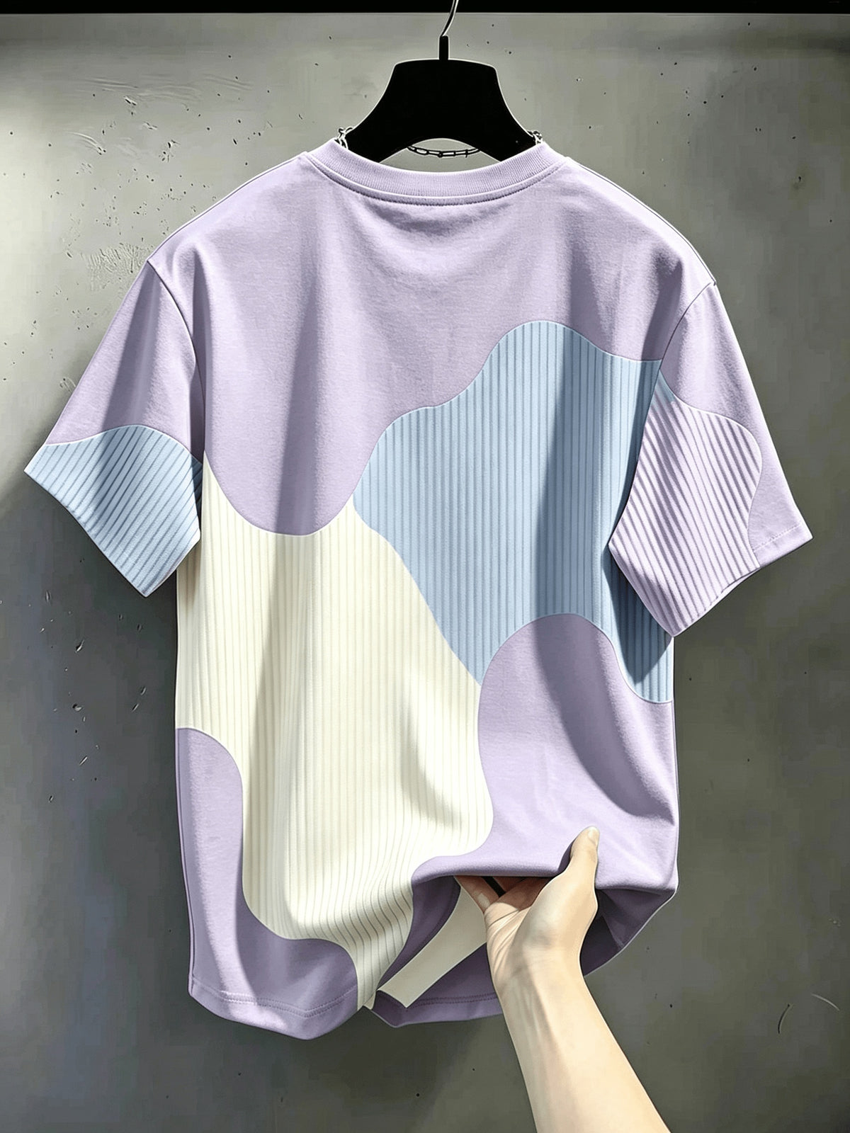Men'S Casual Round Neck T-Shirt, Geometric Pattern Patchwork Striped Design, Chicago Word Pattern, Drapey Fashion Top, All-Season Wear, Breathable Regular Fit for Casual And Formal Outfits - Round Neck Casual Top, Comfortable Wear - Mixed Color 1