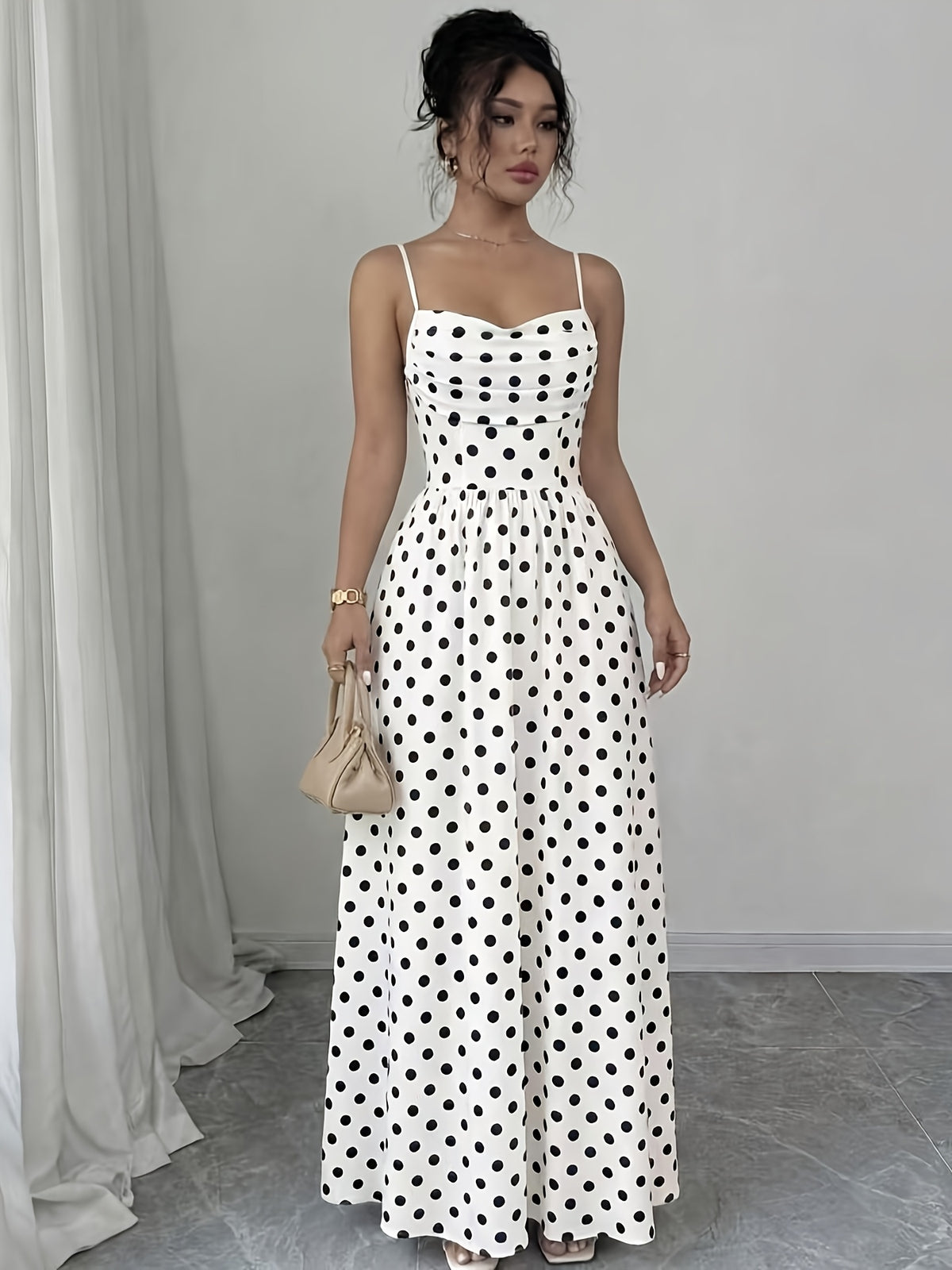 Trendy, Women'S Elegant Polka Dot, Regular Print Summer Dress - White