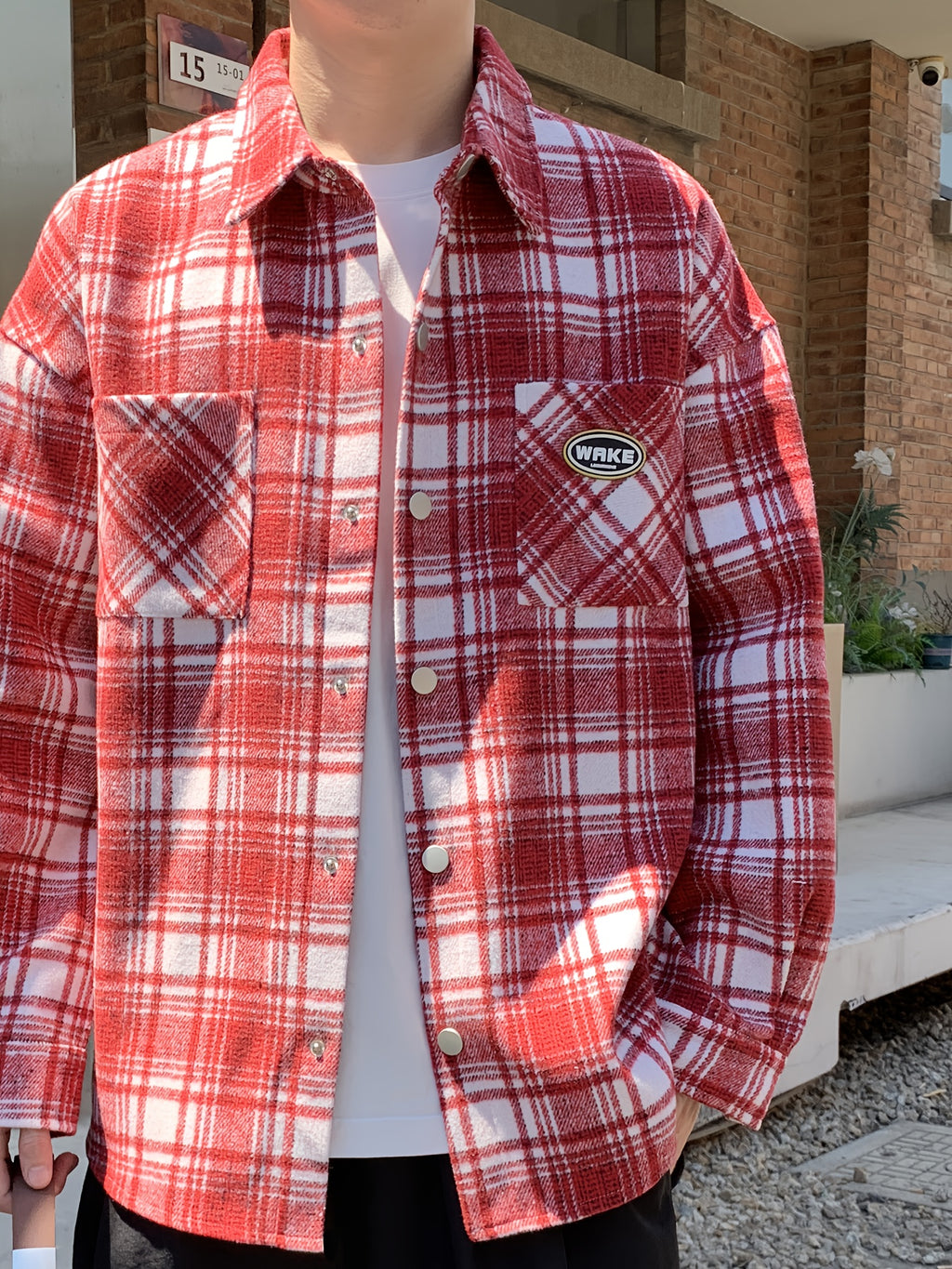 23420 Men'S Fashion Casual Plaid Small Fragrant Style Long Sleeve Shirt - Burgundy