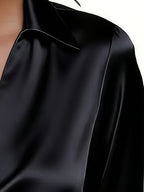 Women'S Elegant Shimmering V-Neck Long Sleeve Shirt - Black