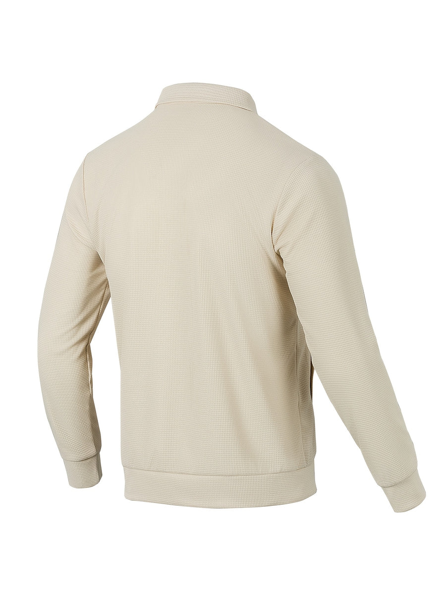 Men's 2pcs Waffle Knit Lapel Jacket, American Light Mature Casual Style, Two-Tone Textured Fabric, Vintage Amber Button Placket, Side Slant Pockets, Versatile Outerwear for Young and Middle-Aged Men for Commuting, Shopping, Outdoor Outings, and Daily - Khaki+Black