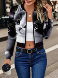Women's Fashion Printed Cropped Baseball Jacket Casual Zip-Up Cardigan Top Full-Print Outerwear Casual Jacket Top - Mixed colors