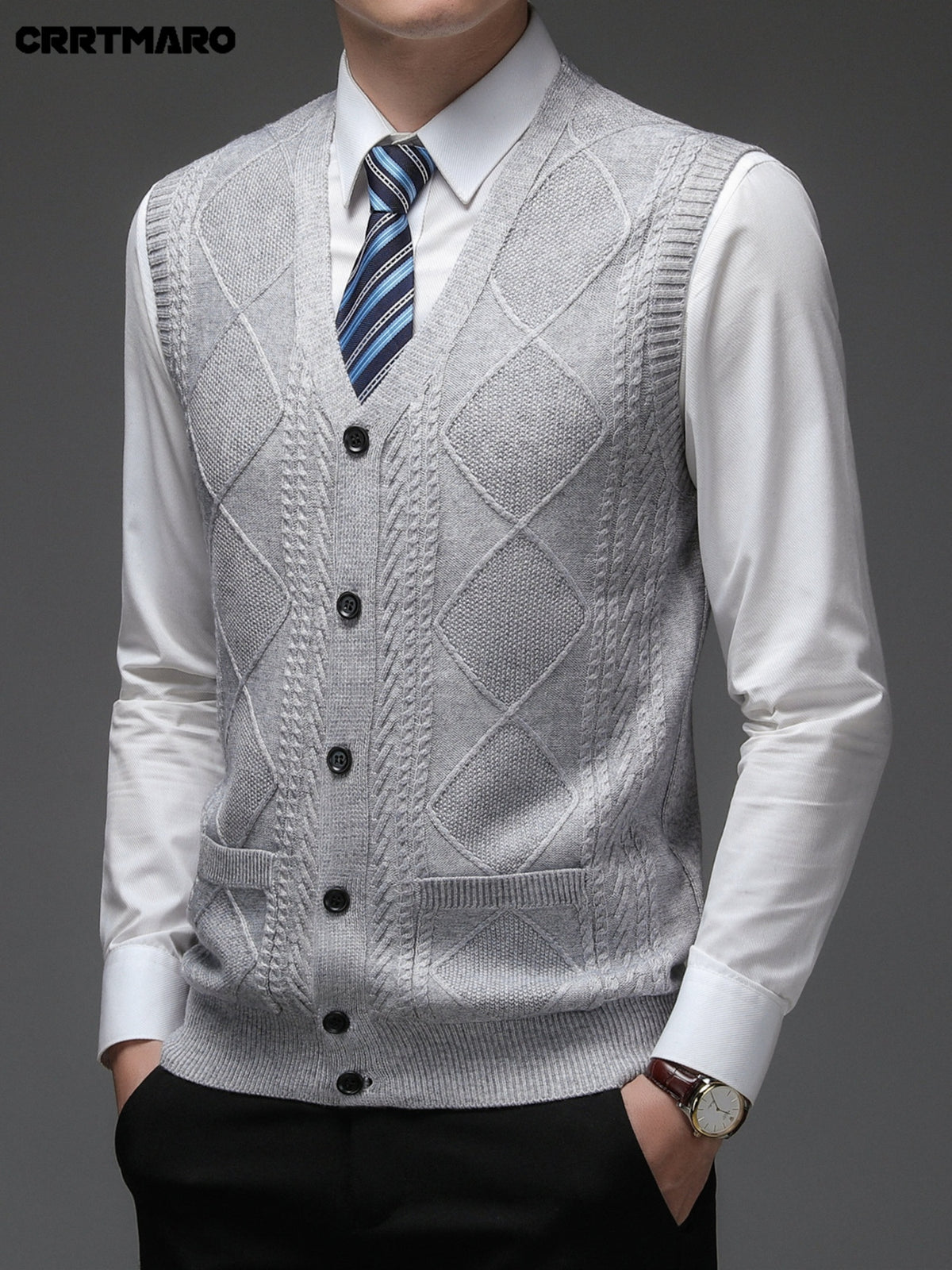 Men'S Thick, Chunky Knit Sweater Vest, Warm Casual Layering Top for Fall And Winter - Light Grey