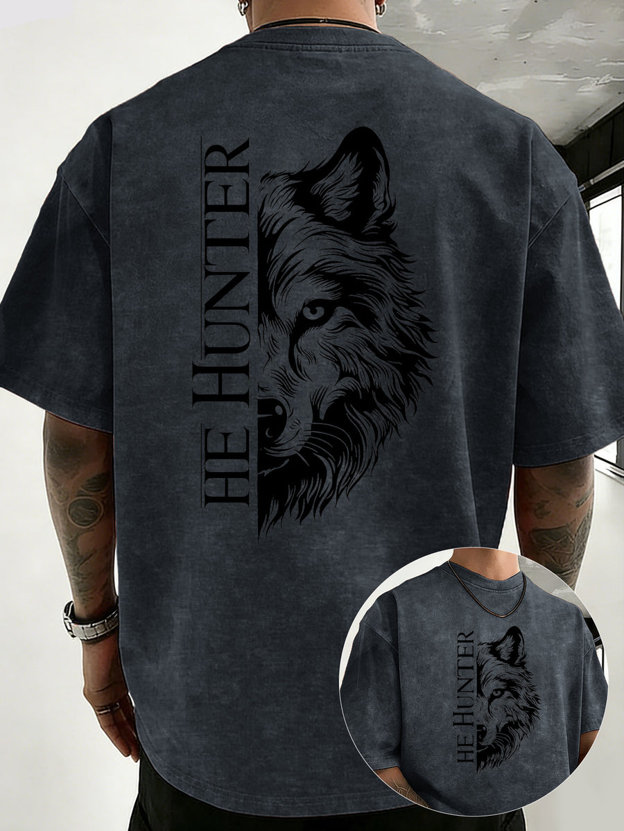 Vintage Washed Loose Double-Faced Print T-Shirt with Letter Pattern, Unisex Classic Basic Style, Soft And Durable Short Sleeve, Suitable for Students And Office Workers - Navy Color
