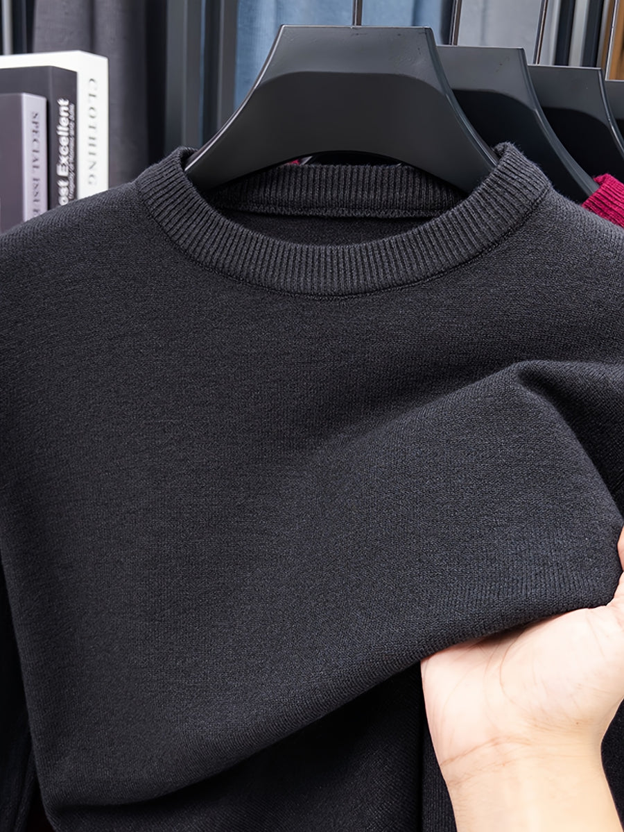Minimalist City Round Neck Sweater for Daily Commute - Deep Gray