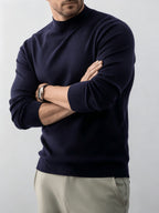 Autumn And Winter New High-End Slim Fit Half-High Collar Knit Long-Sleeve Top Suitable for Mature Men for Commuting, Business / Weekend Casual / Light Business Gatherings, Long-Sleeve Sweater, Mid-Aged Men'S Versatile Long-Sleeve Knit Sweater - Navy Color