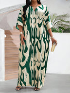 Women's Middle Eastern Robe, Casual and Comfortable V-Neck Loose Long Tunic with Slit for Beach Vacation Cover-Up Dress - Dark Green