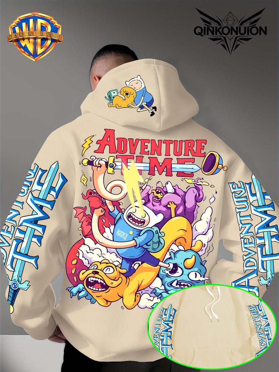 Warner Official Men'S Hoodie, Adventure Treasure Colorful Hot Blood Adventure Trend Printed Design, Machine Washable, Warm And Casual for Autumn And Winter, Daily Drawstring Hoodie, Multi-Functional Sports And Leisure Loose Version - Apricot