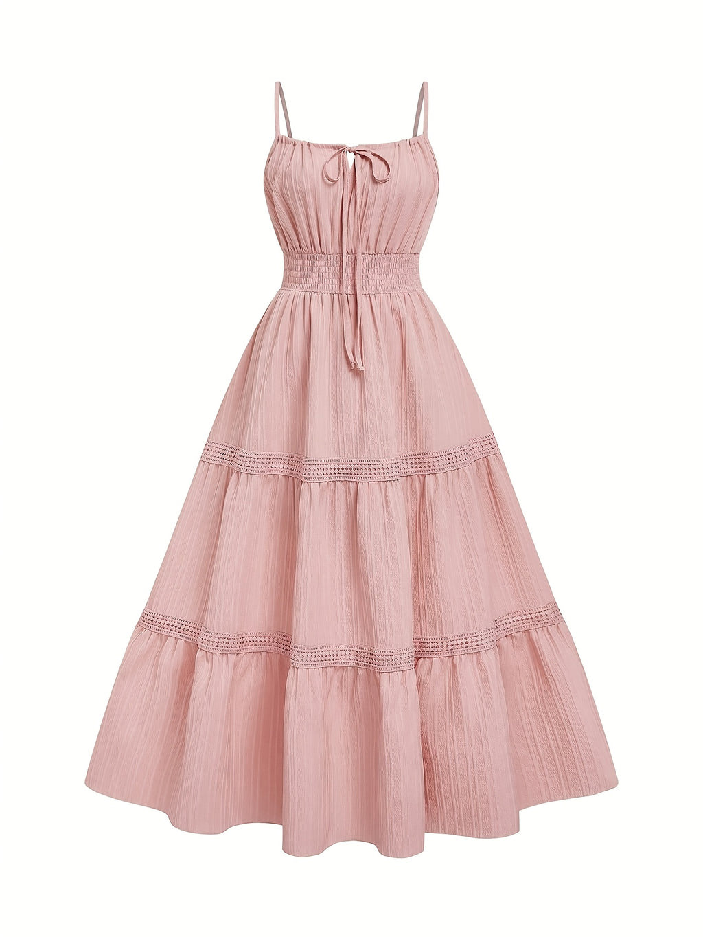 Dress, Lace Detail, Elegant Design, Suitable for Beach, Vacation, And Casual Wear - Pink