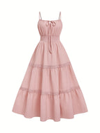 Dress, Lace Detail, Elegant Design, Suitable for Beach, Vacation, And Casual Wear - Pink