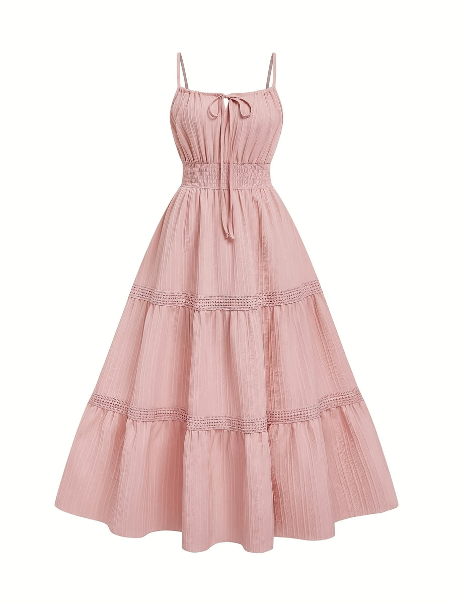 Dress, Lace Detail, Elegant Design, Suitable for Beach, Vacation, And Casual Wear - Pink