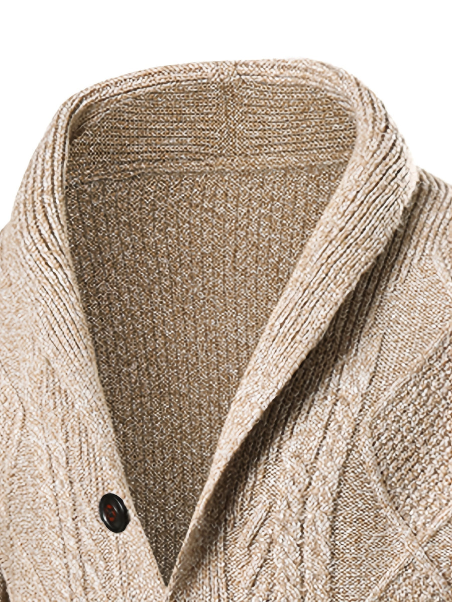 Men'S New Autumn Winter Solid Color Single-Breasted Twisted Flower V-Neck Cardigan, Fashionable, Casual, Versatile, Skin-Friendly, Comfortable, Smooth, Trendy, Slim Fit, Long Sleeved, Warm, Durable, Sporty And Energetic Knitted Jacket - Khaki