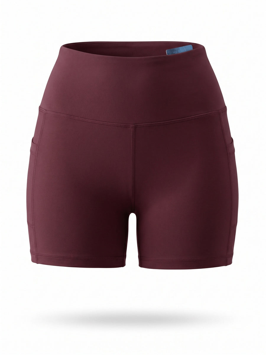 Summer Fashion Women's High-Waist 3-Inch Shorts with Pockets, Moisture-Wicking Summer Style - Anti-See-Through, Tummy Control, Non-Slip Waistband - Claret-1