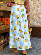 Women'S New Striped Print, Elastic Waist, A-Line Long Skirt, Fashionable And Elegant for Vacation And Commute, Casual Outing, Street Style, Daily Wear Skirt, Suitable for Spring Summer - Blue
