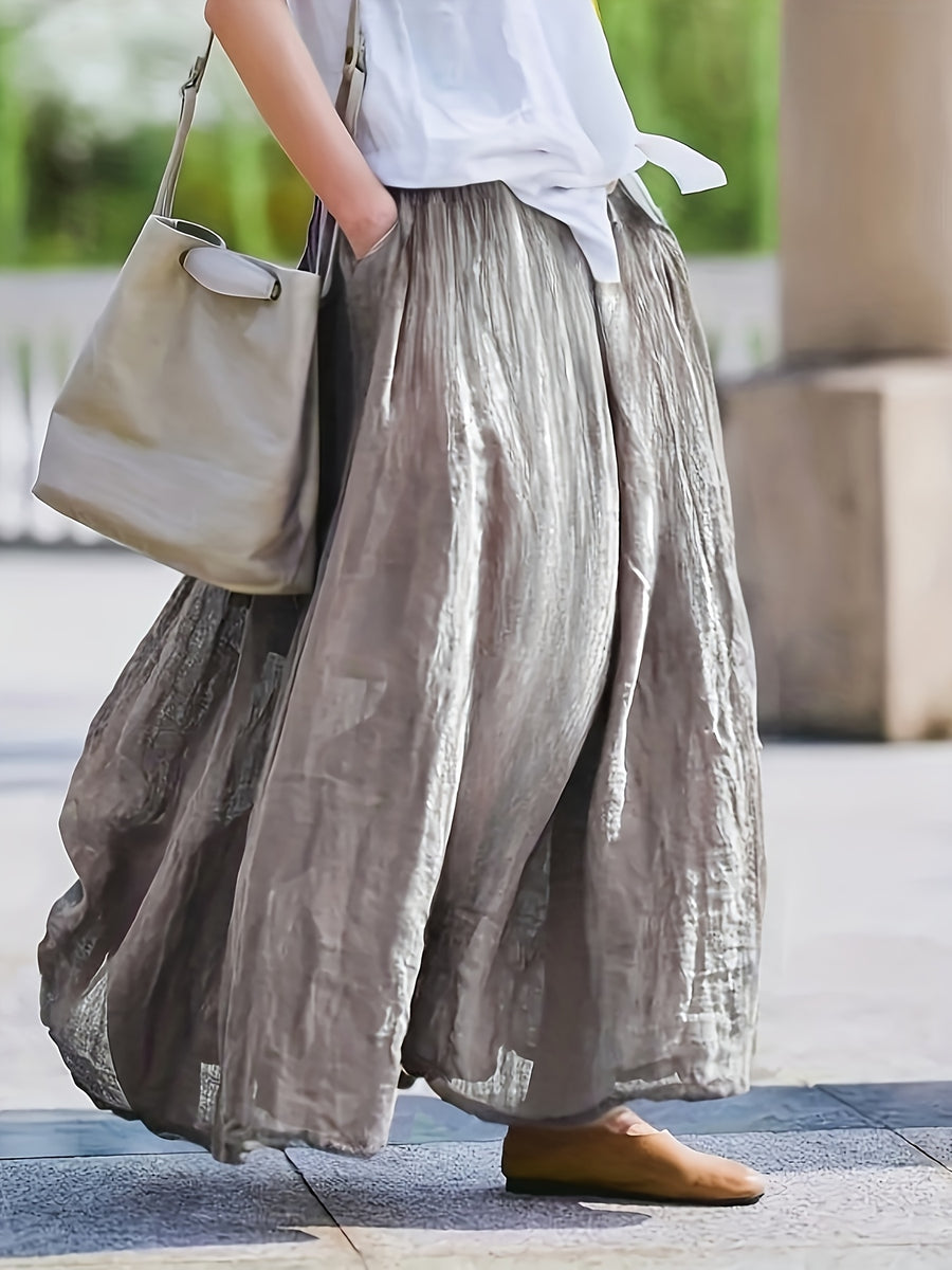 BK031606 Spring Summer Fall New Women'S Solid Retro Style Midi Skirt - Breathable, Loose Fit with Pockets, Spring Fall Elegant Casual Design - Grey
