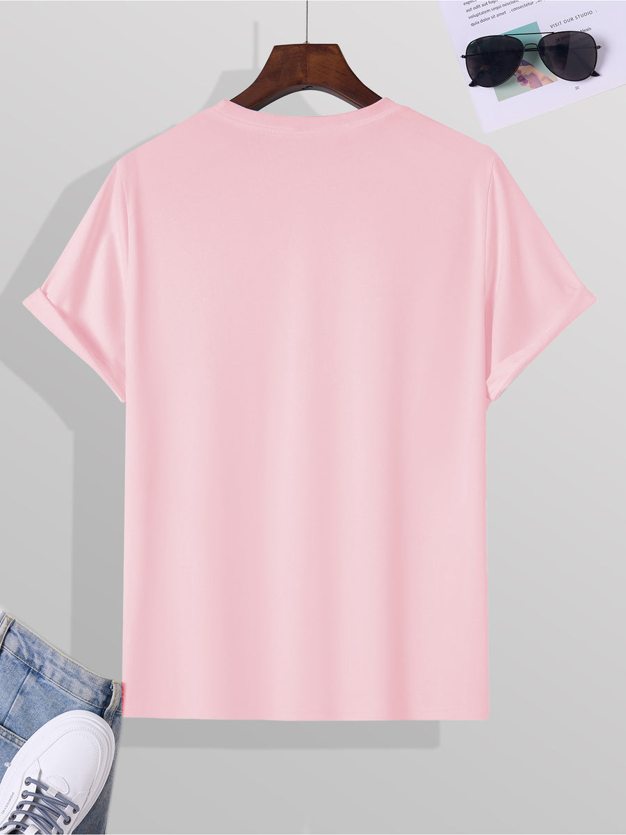 Trendy Printed T Shirts for Men, Regular Standard Fit Comfortable Short Sleeve Casual Tee, Versatile Everyday Fashion Outfit Top - Pink