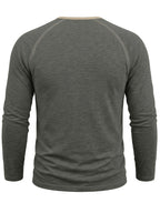 Autumn Winter Men'S Henley Shirt, Fashion Casual New Long Sleeve Men'S Top, Round Neck Button-Up Base Layer T-Shirt - Dark Gray