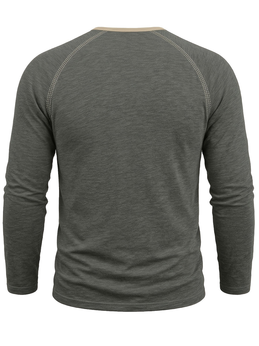 Autumn Winter Men'S Henley Shirt, Fashion Casual New Long Sleeve Men'S Top, Round Neck Button-Up Base Layer T-Shirt - Dark Gray