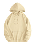 Men's Fashion Hooded Sweatshirt with Kangaroo Pocket and Drawstring Hood, Featuring a Japanese-Style Mask Print, Comfortable, Casual, and Warm, Suitable for Autumn and Winter Wear - Apricot