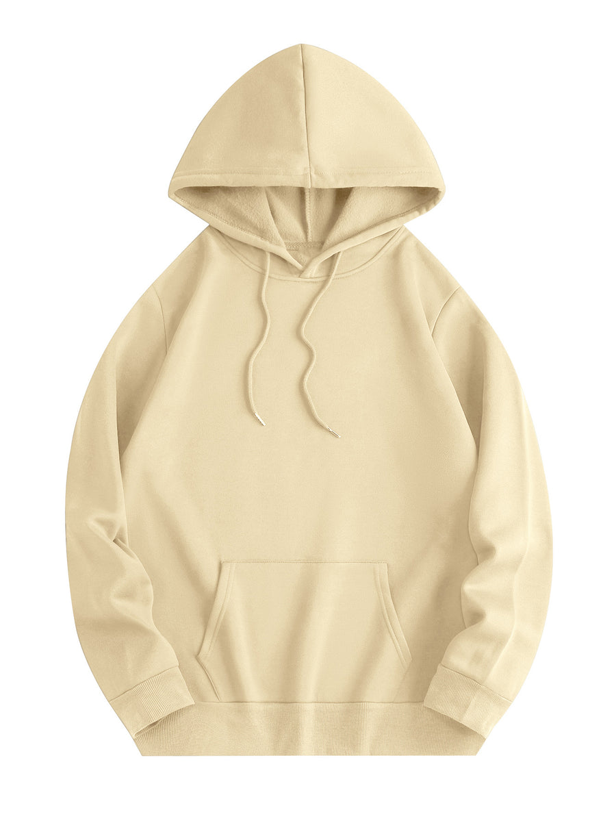 Men's Fashion Hooded Sweatshirt with Kangaroo Pocket and Drawstring Hood, Featuring a Japanese-Style Mask Print, Comfortable, Casual, and Warm, Suitable for Autumn and Winter Wear - Apricot