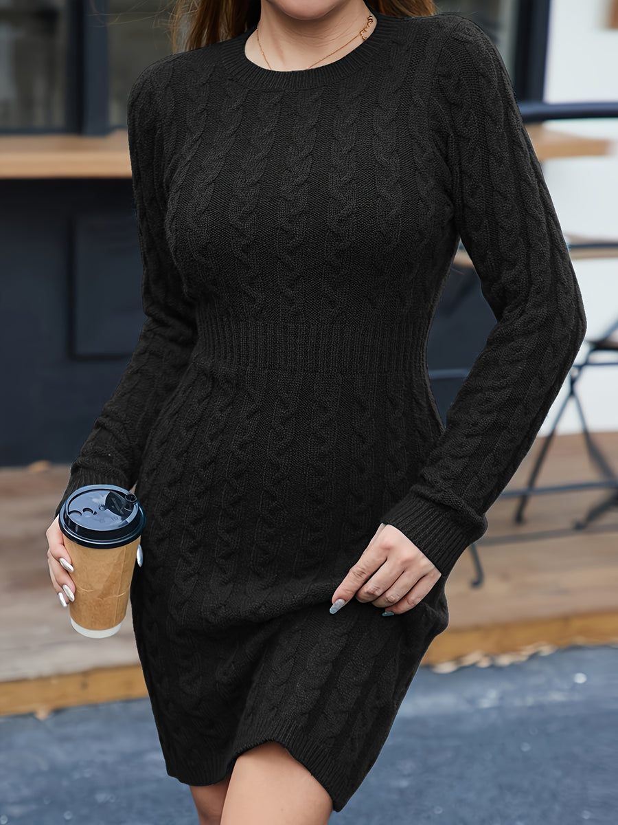 Women's Autumn/Winter Style Elegant Solid Color Versatile Sweater Dress - Black