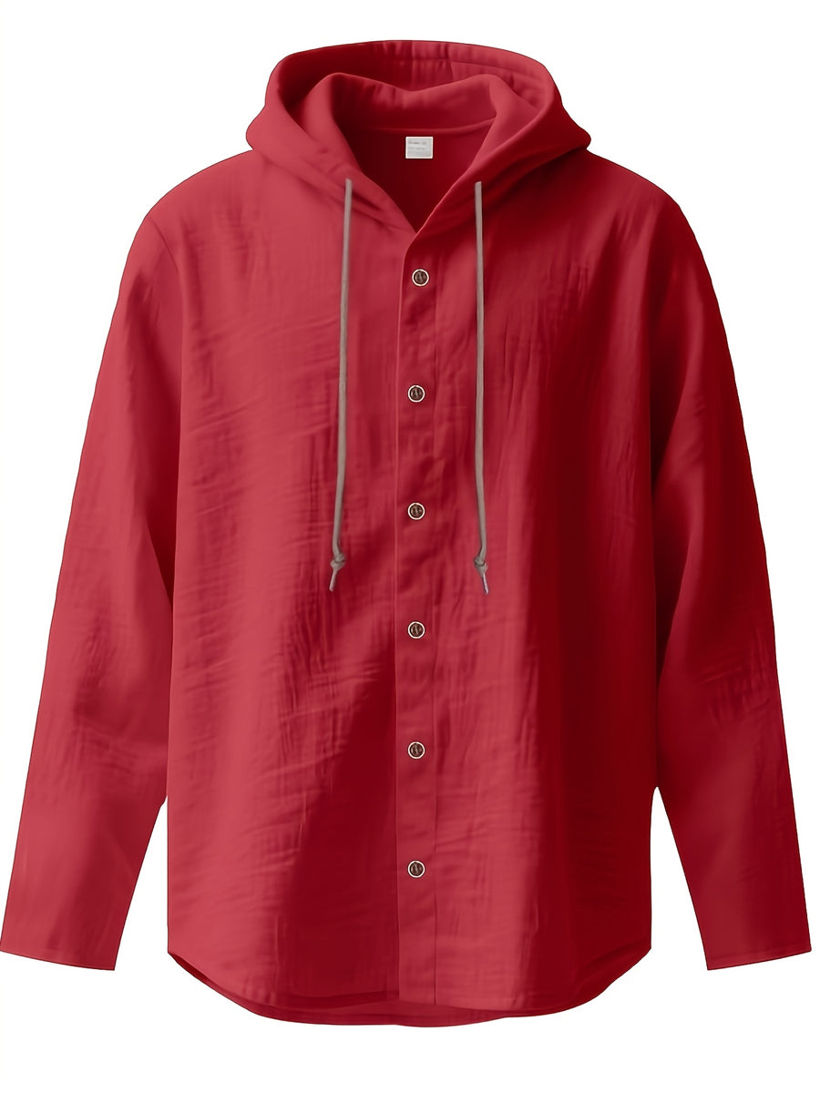 Men's Henley Shirt Linen Long Sleeve, Comfortable And Breathable Fabric, Suitable for Daily Outings, Outdoor Sports, Travel, And Vacation, Lightweight And Breathable Regular Fit, Ideal for Beach, Hiking, Evening Wear, And Casual Street Style - Red