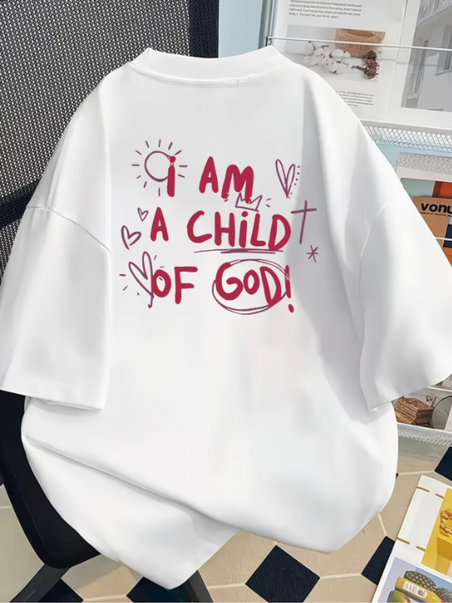 Front and Back Printed Short-sleeve T-shirt - "I Am a of God," Faith-themed - Women's Spring/summer Trendy Printed T-shirt, Fashionable Item, Versatile and Casual - White