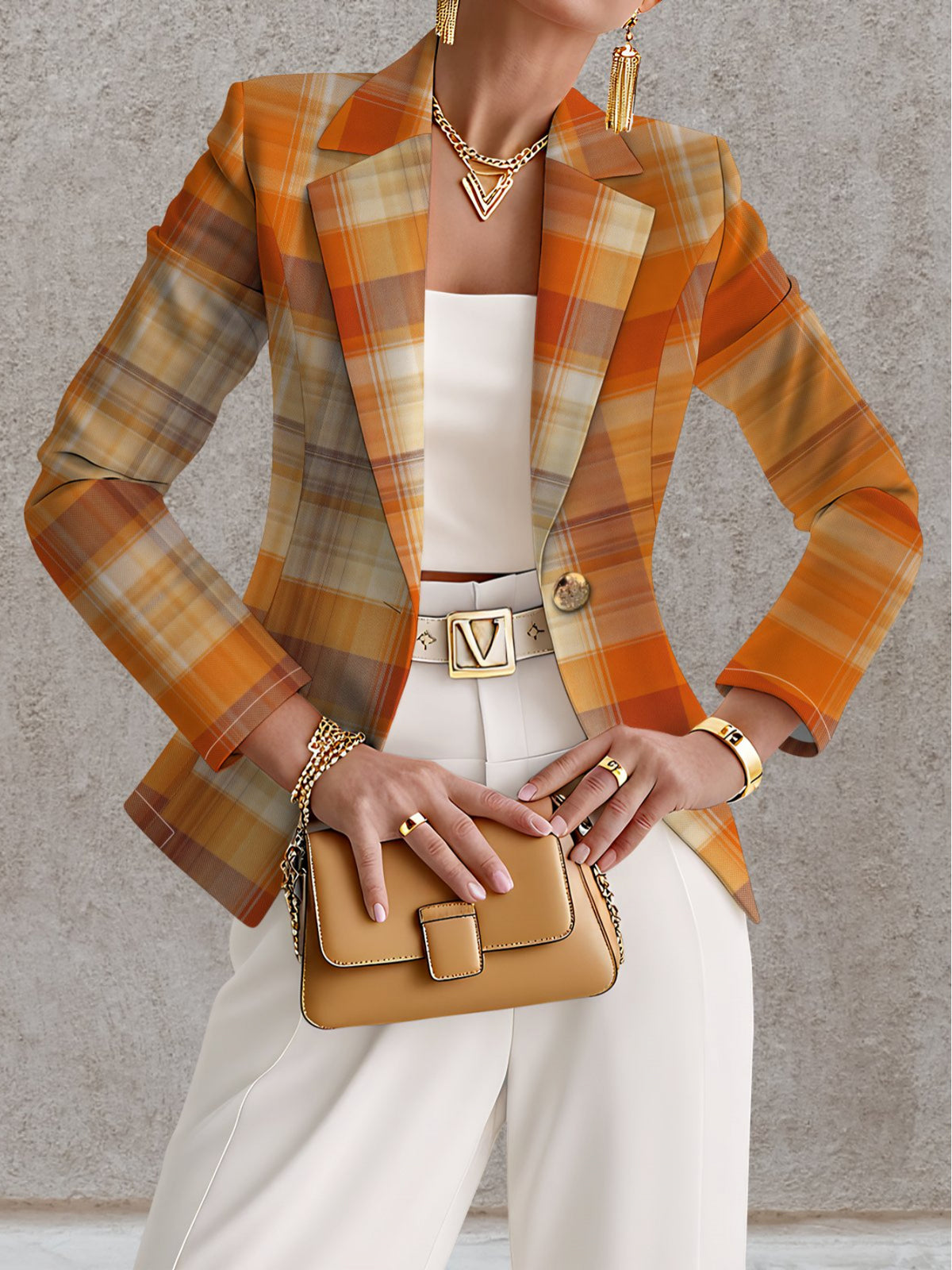 Autumn Temperament Lapel Women'S Beautiful Long Sleeve Coat Individual Block Check Elegant Fashion Versatile Exquisite Style Suit - Mixed colors