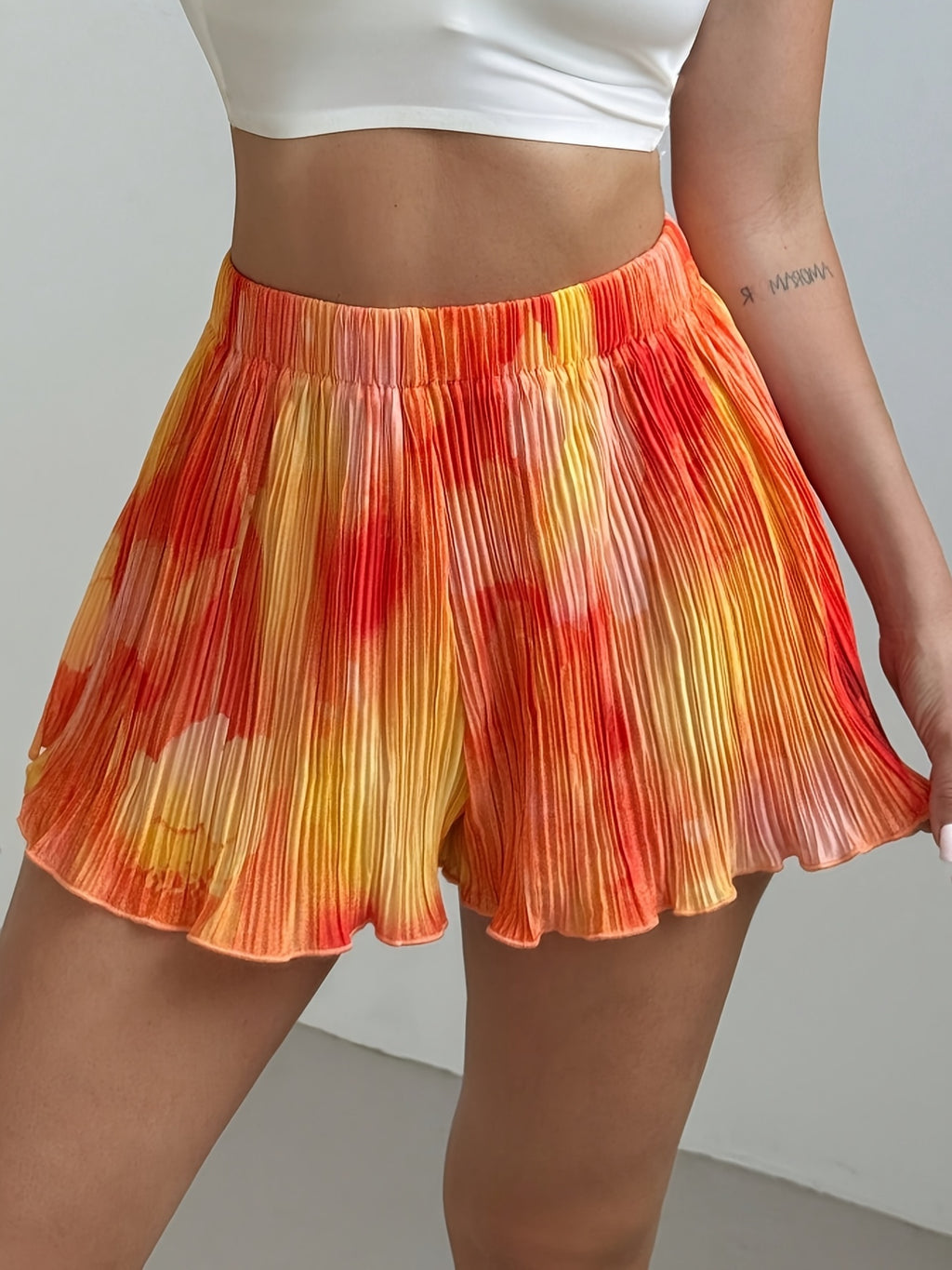 Spring Summer Women'S Wear Vacation Style Fashionable Individual Easy Generous Fresh Orange Pleated Printed Shorts - Mixed colors