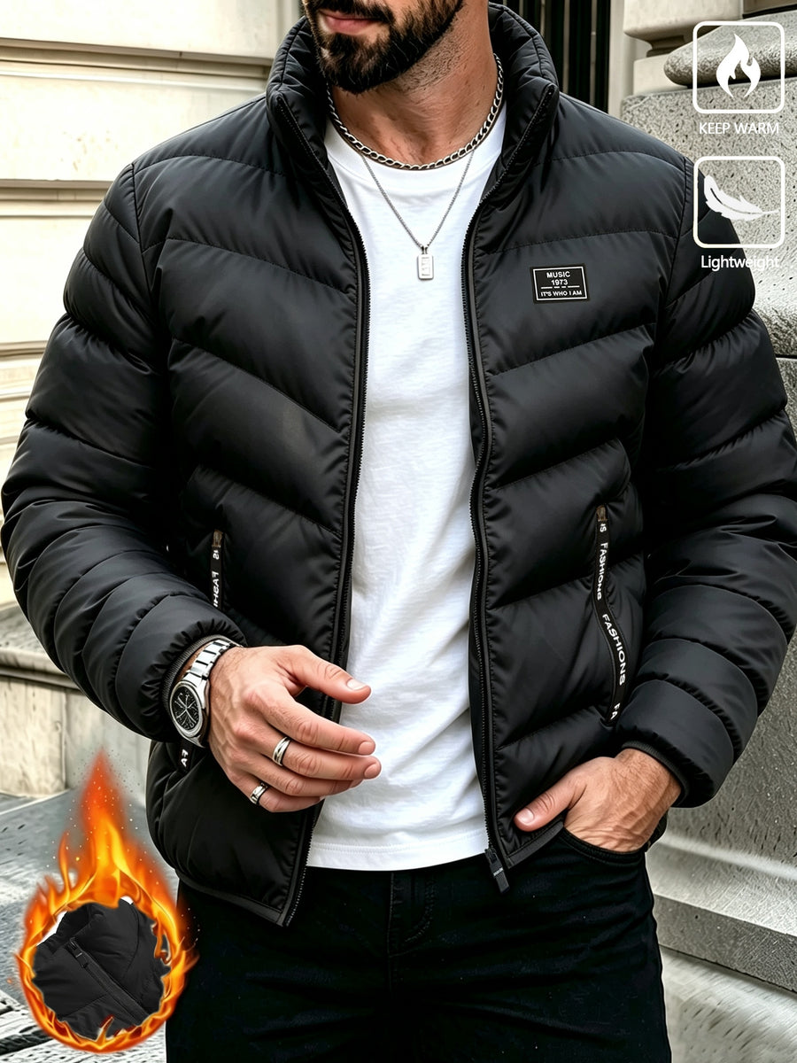 Men'S Autumn Winter Jacket - Zippered Winter Coat with Stand-Up Collar, Comfortable And Warm Casual Outerwear, Layering Essential for Cold Weather - Machine Washable - Blue/Black/Yellow, Versatile Fashion Piece for Daily Casual/Party Entertainment - Black
