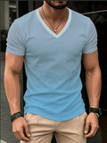 [Printed Design-Not Textured] Men'S V-Neck Short Sleeve T-Shirt, Casual Basic Solid Color Top, Fitted Cut to Enhance Figure, Versatile for Multiple Occasions - Mixed colors