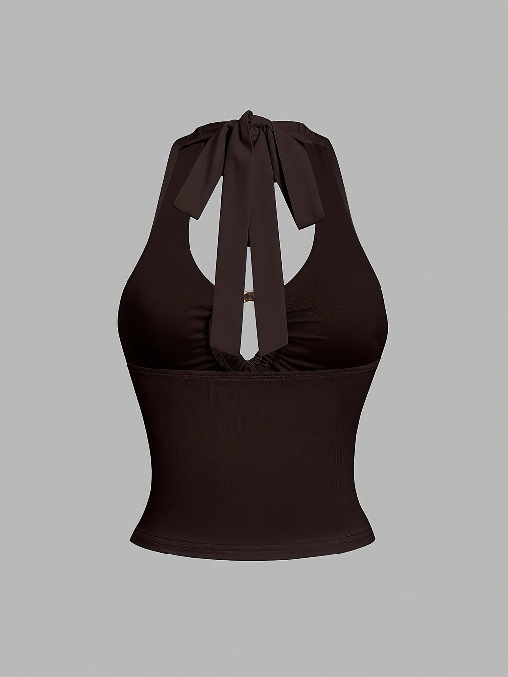 New Spring/Summer Style | Solid Color Halter Top | Slim Fit & Sexy | Elegant & Chic | Suitable for Vacation And Daily Wear - Coffee Brown