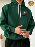 Warner Bros. Official Licensed Men'S Hoodie, Halloween Splatter Graffiti Theme Multi-Version Clown Head, Featuring Spider, Web, Candy, Pumpkin And Other Halloween Elements, Dripping Paint Effect Pattern Print, Street Style Men'S Pullover Hoodie - Green