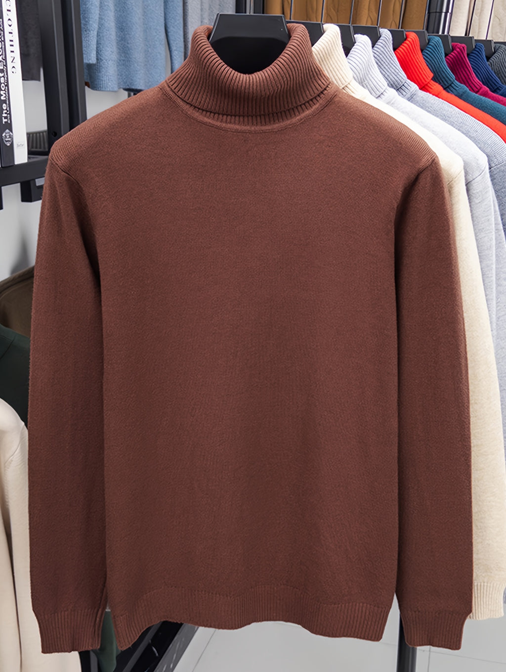 Men'S Autumn Winter Turtleneck Sweater, 10 Colors Available Solid Basic Style Elastic Warm Ribbed Cuff Casual Slim Fit Base Layer Pullover, Knit - Coffee Color