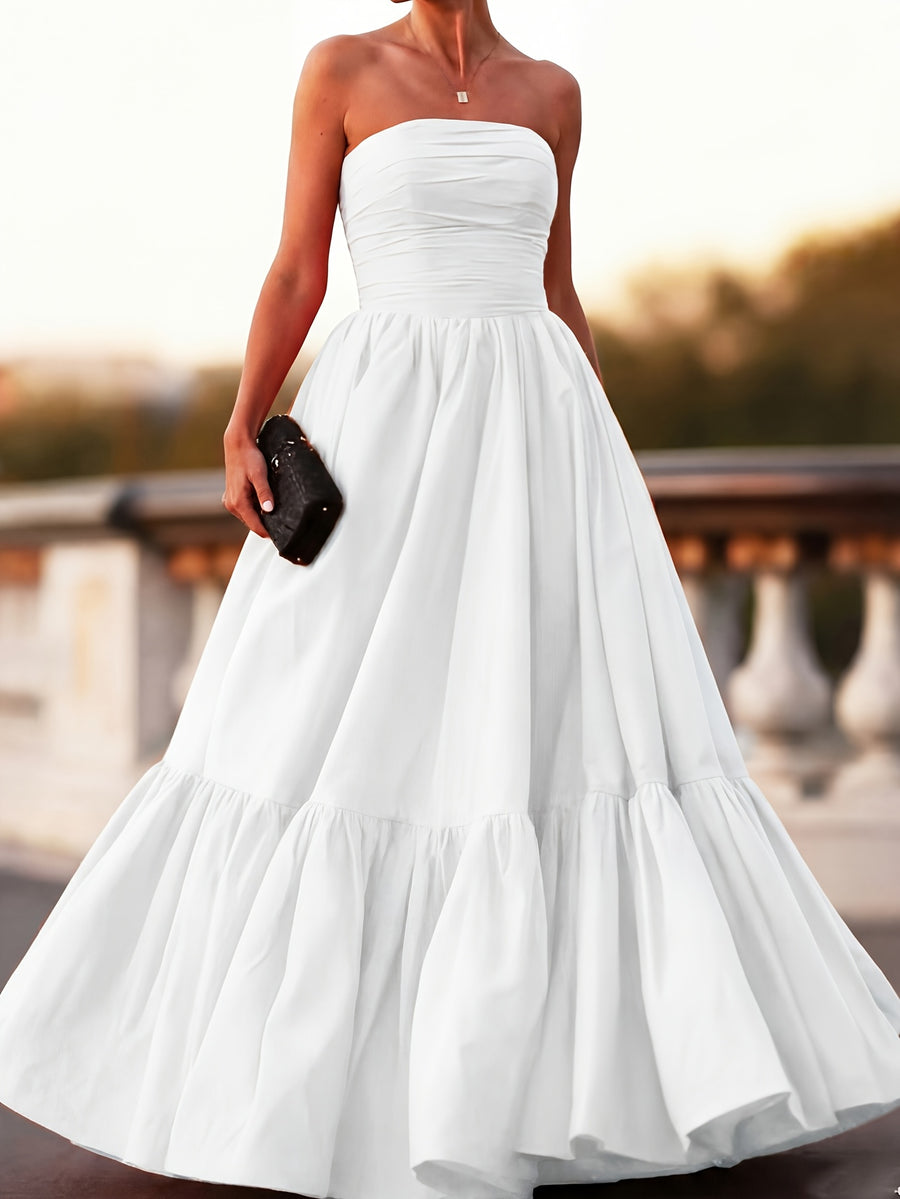 Women'S Off-Shoulder Gown - Solid Color Party Elegant Long Dress for Wedding, Bridesmaid, Formal Evening Gown - Milky
