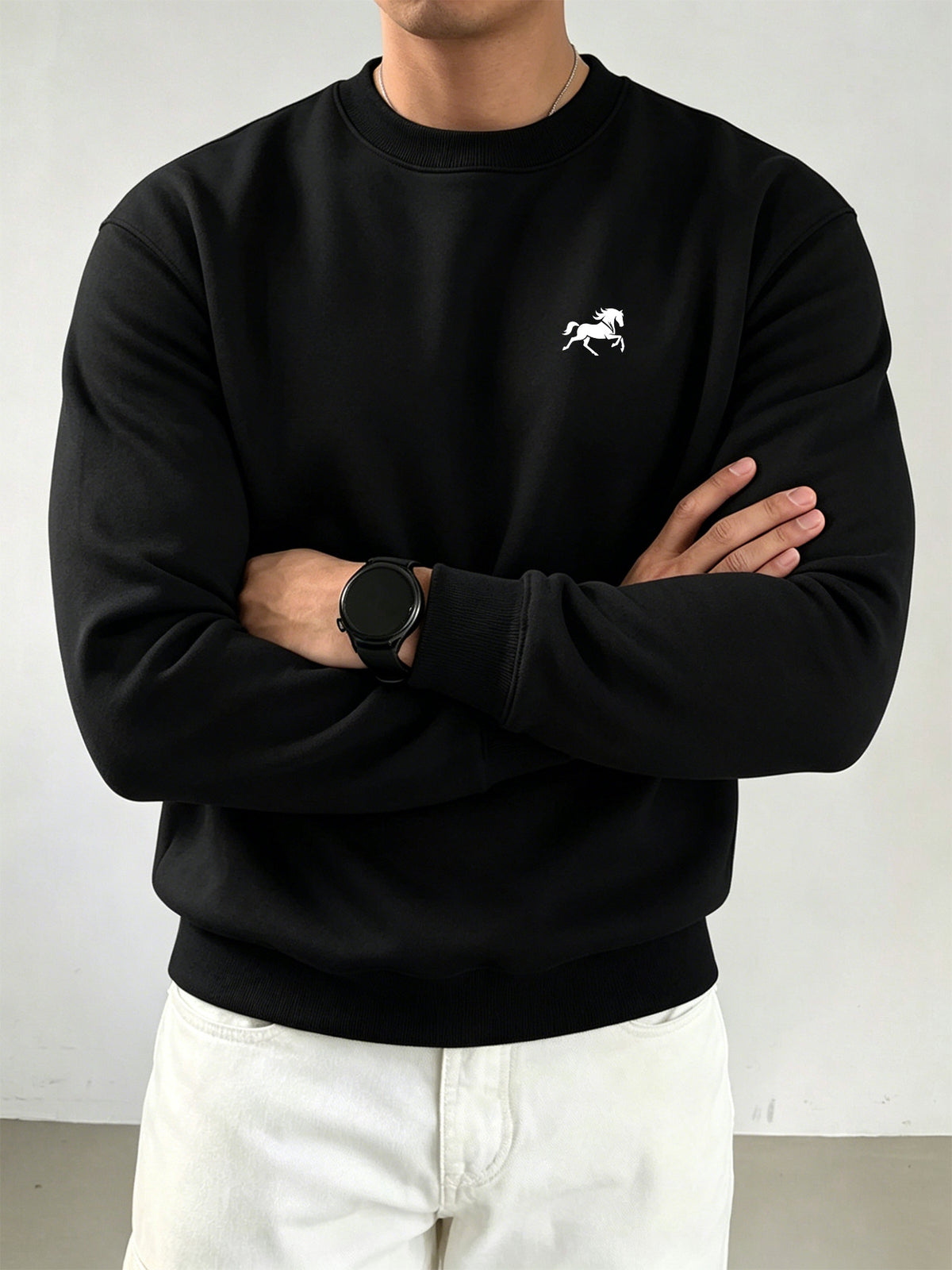 Jingma Easy Fashion Men'S Round Neck Sweatshirt, Easy Fashion Print Sweatshirt, Casual Long Sleeve Fleece Pullover Sweatshirt (Unisex) - Black