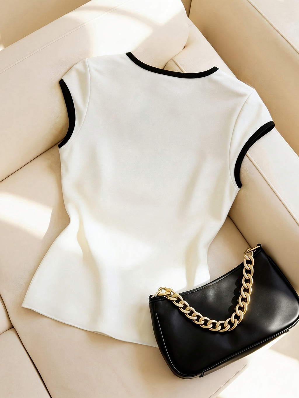Women'S Color-Blocking Piping Lace-Up Slim-Fit T-Shirt - Mixed colors