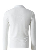 Men'S Print Autumn Striped Casual Sports Outdoor Comfortable Long-Sleeve Polo Shirt - White