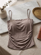 Backless Bra-Free Cami 3pcs Set, Fixed Bust Pad Non-Spillage, Waist Ruched Waist Shaping, Breathable Moisture-Wicking Inner Wear Outer Wear Women'S Clothing, Skin-Friendly Breathable Multi-Scene Versatile Women'S Clothing - Black Gray Khaki