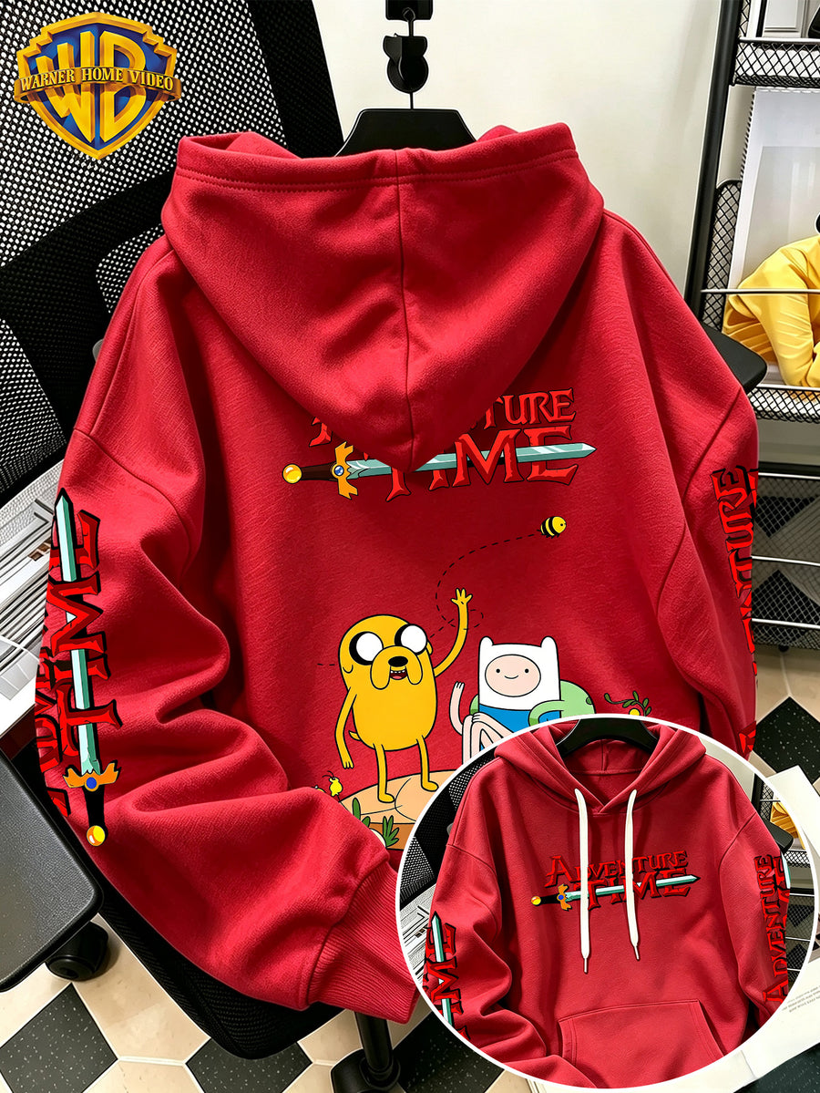 By Warner Bros., 2026 New Adventure Treasure Print, Men's Hoodie, Hooded Sweatshirt, Kangaroo Pocket and Drawstring Hat, Suitable for Daily and Outdoor Sports Wear, Autumn and Winter Warm Jacket, Fashionable Jacket - Red