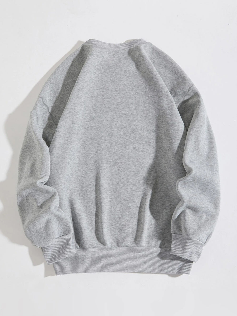 Round Neck Warner Bros. Licensed Fleece Sweatshirt Autumn Winter New Casual Loose Tom & Jerry Cartoon Print Top Men'S Trendy All-Match Warm Jacket - 【Light Grey】