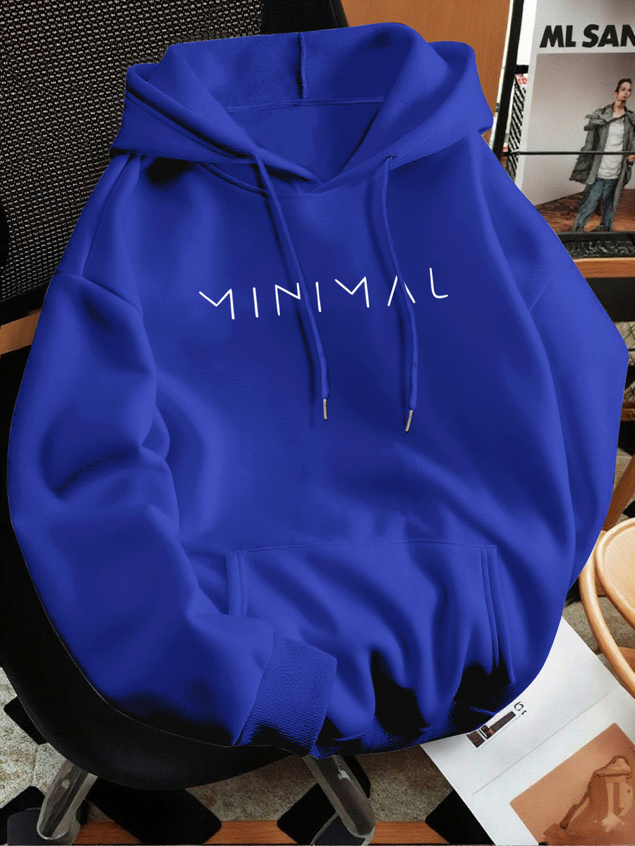 Minimalist Style Letter Print Hooded Sweatshirt, Versatile Top for Daily Casual and Commuting - Blue
